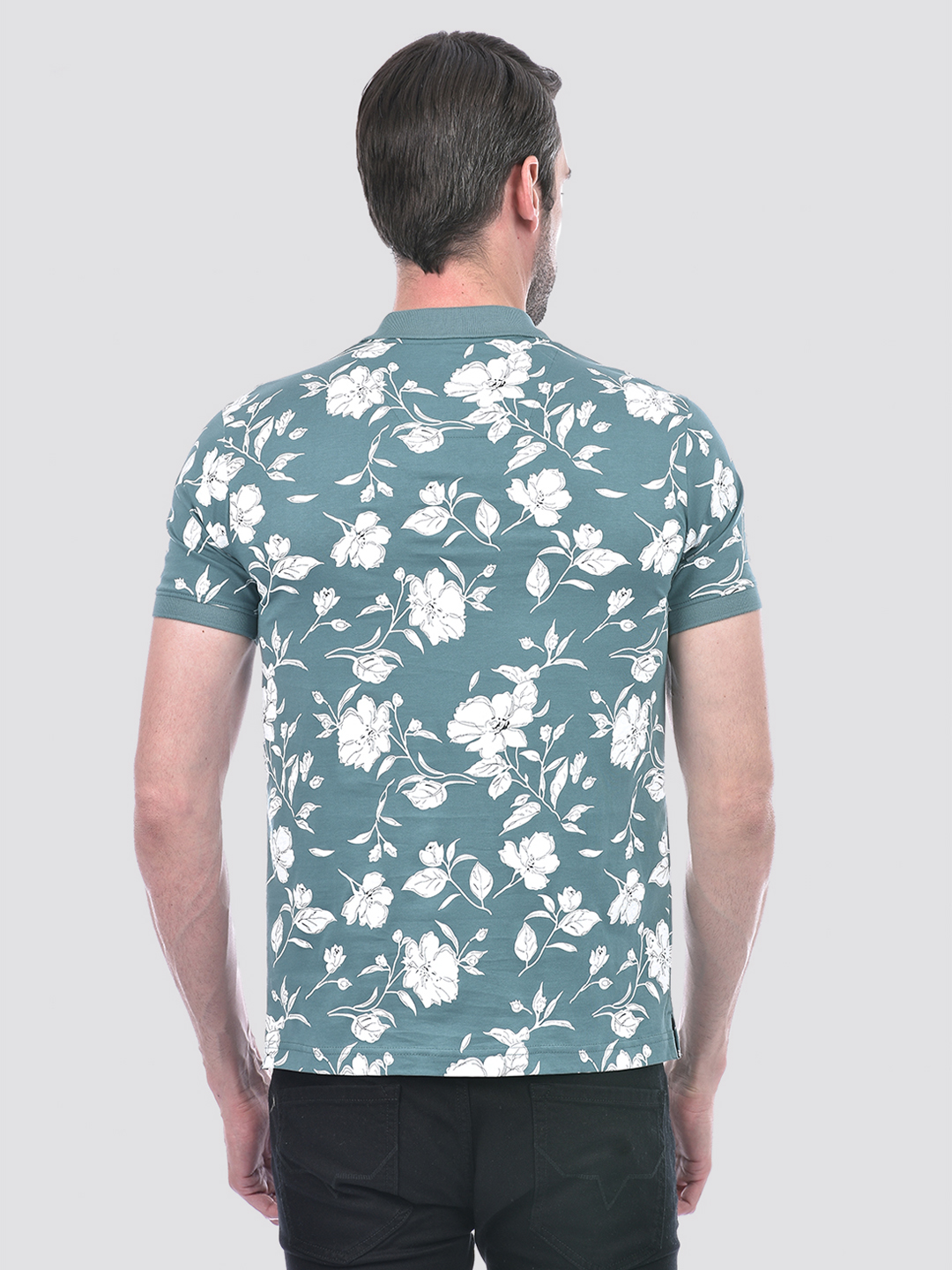 Numero Uno Men Teal Floral Polo T-Shirt